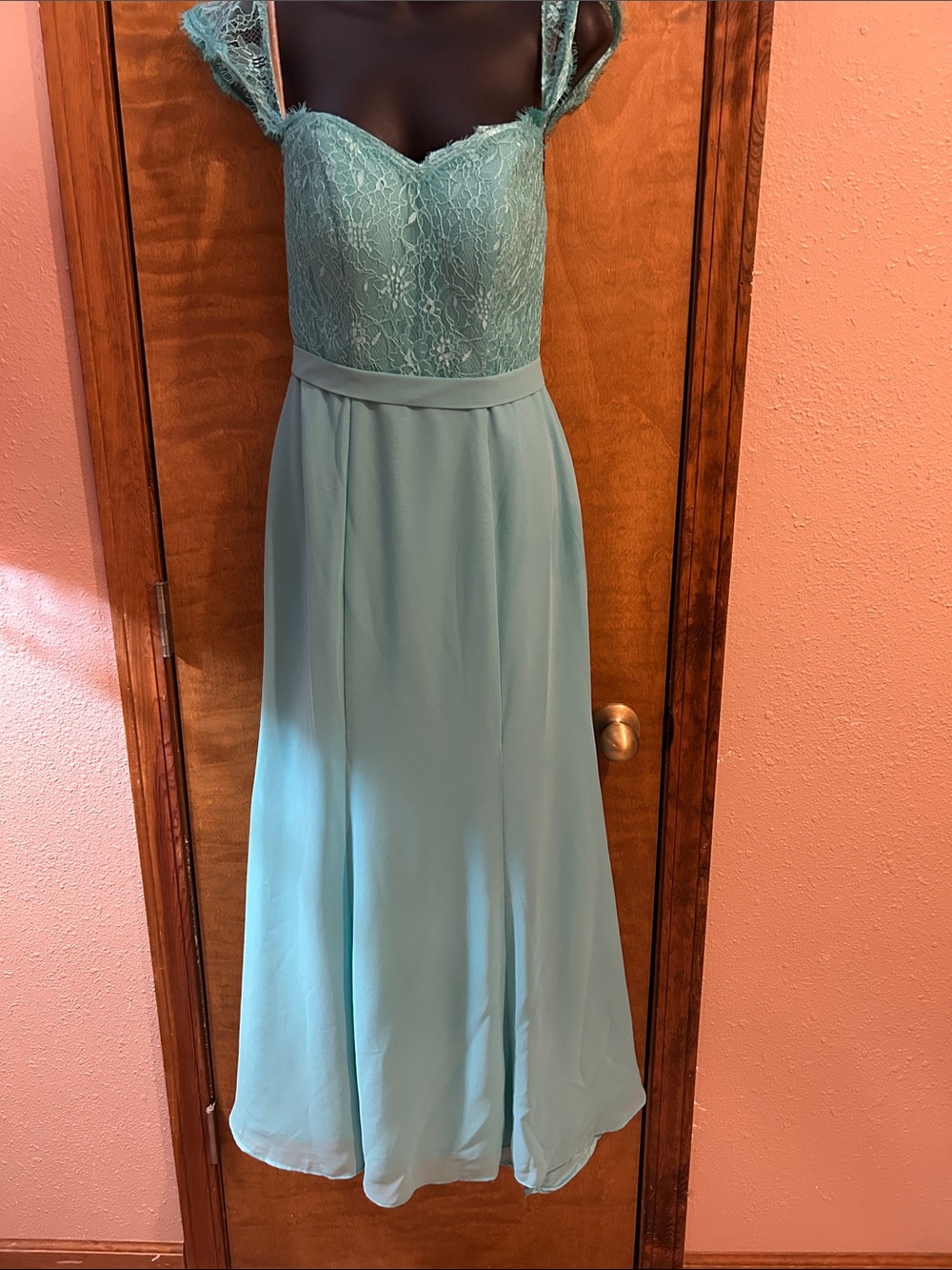 Azazie Seafoam Lace Bodice Chiffon Gown